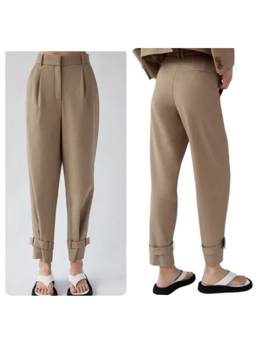Aritzia Babaton Lalonde Wool Trousers Carrot Pants Taupe Tan Size 2